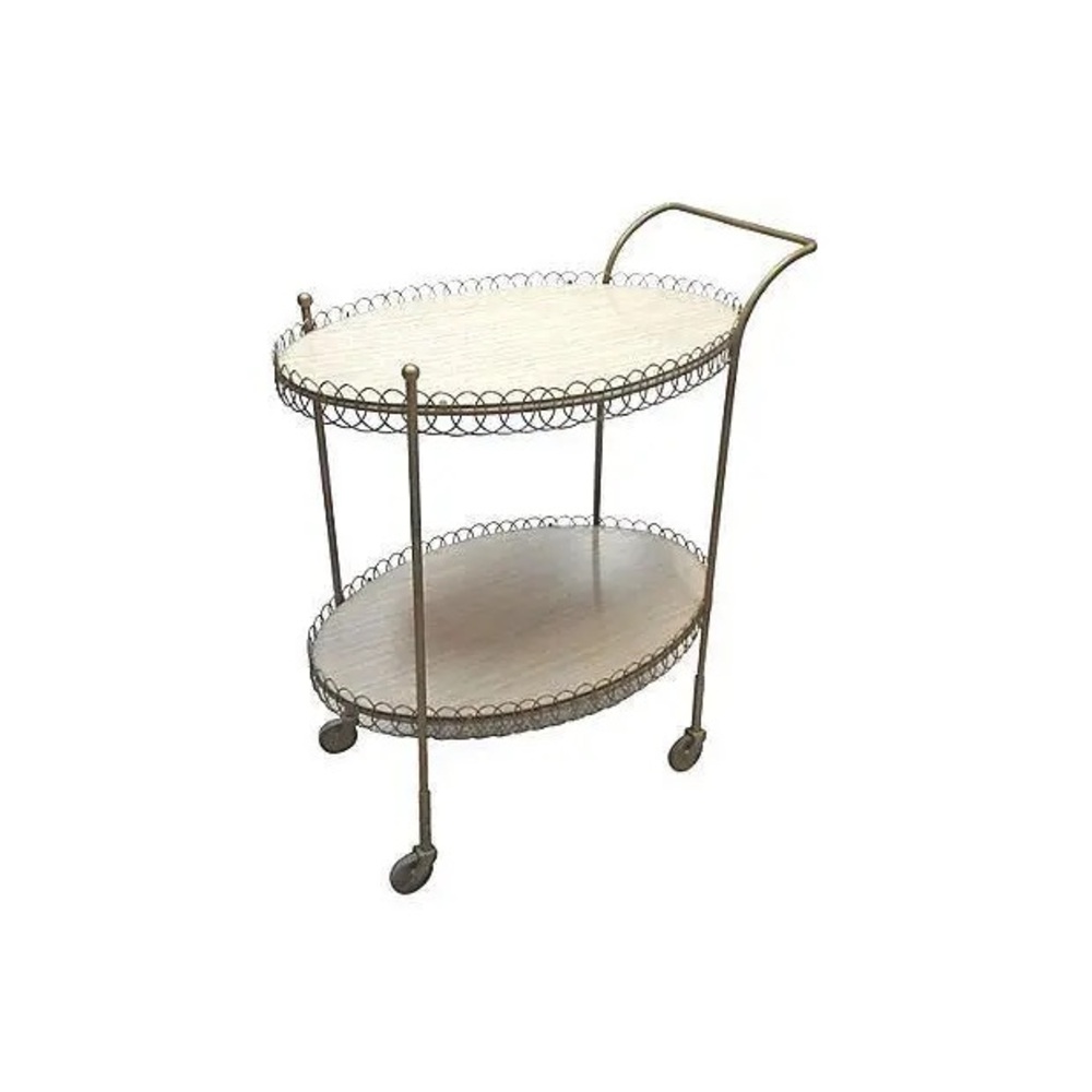50s Era Tommi Parzinger Style Bar Cart Two-Tier Gold Serving Cart Tea Trolley
